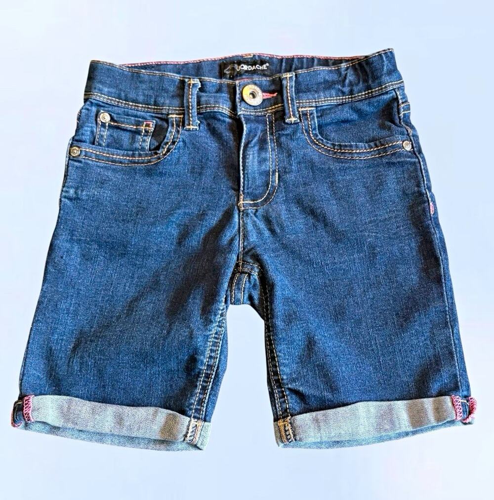 Jordache Girls Dark Wash Denim Shorts Cuffed Pink Stitching Retro Size 7